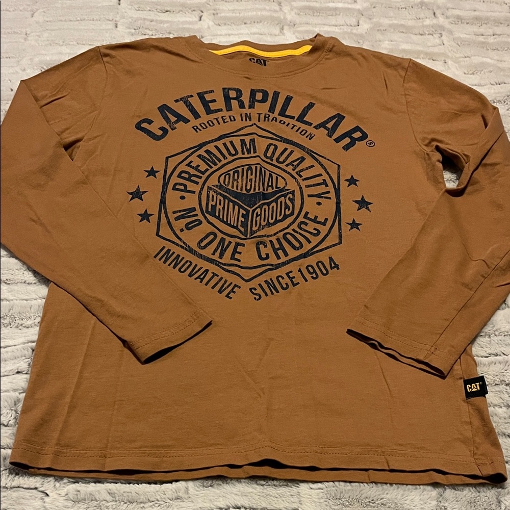 Caterpillar Brown Long Sleeve Tee with Graphic Print